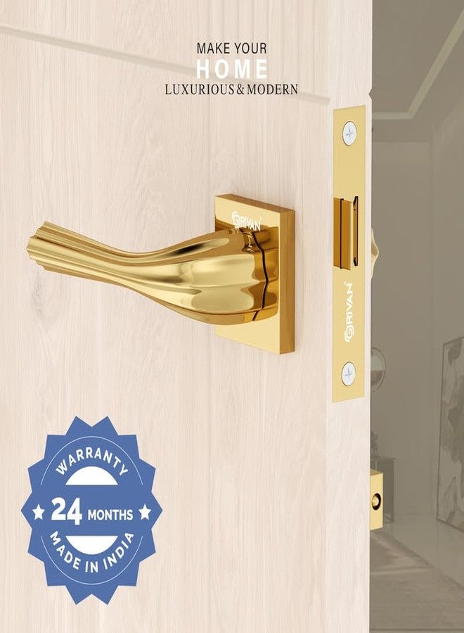 GRIVAN Premium Brass Bathroom Door Handleset with Keyless Baby Latch for Bedroom/Balcony/Office (Gold Finish) - Image 2
